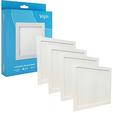 Kit 4 Luminárias LED Embutidas Quadradas 24W – Elgin