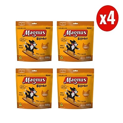 Kit 4 Magnus Bifinhos Frango 500g – Diversão e Saúde para seu Cão