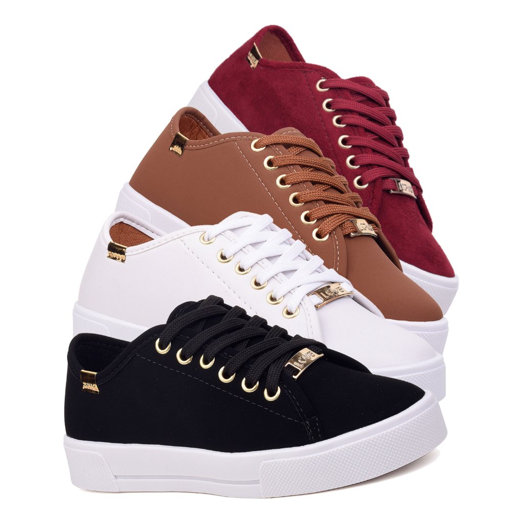 Kit 4 Pares Tênis Feminino Casual Sola Alta – Conforto e Estilo no Dia a Dia
