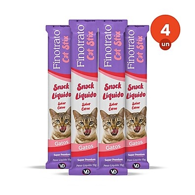 Kit 4 Petiscos Finotrato Cat Stix Carne 15g – Ideal para Gatos
