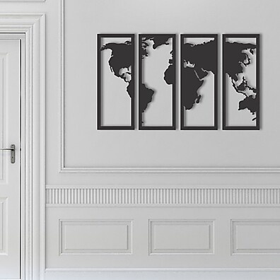 Kit 4 Quadros Mapa Mundi 55x85cm – Decore com Estilo!