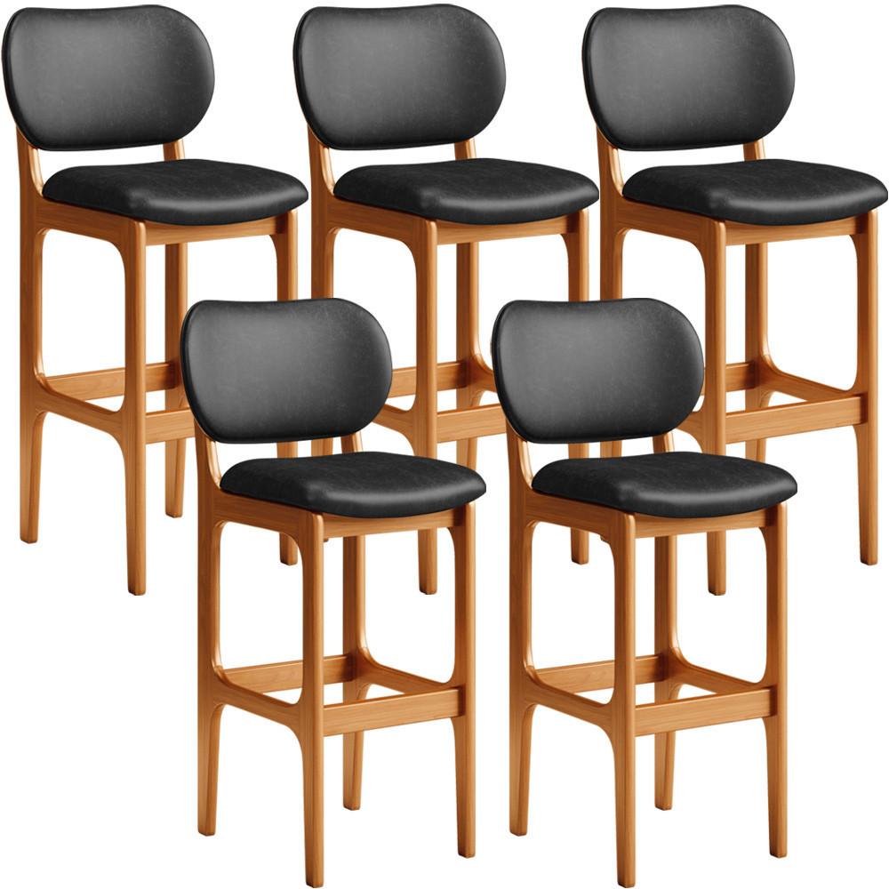Kit 5 Banquetas Altas para Cozinha em Madeira Imbuia - Lyam Decor