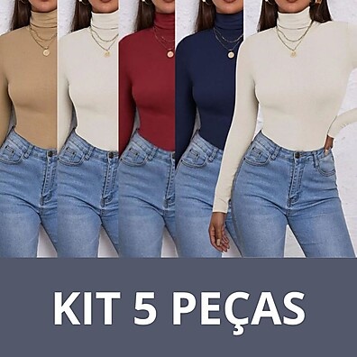 Kit 5 Blusas Gola Alta: Conforto e Estilo!