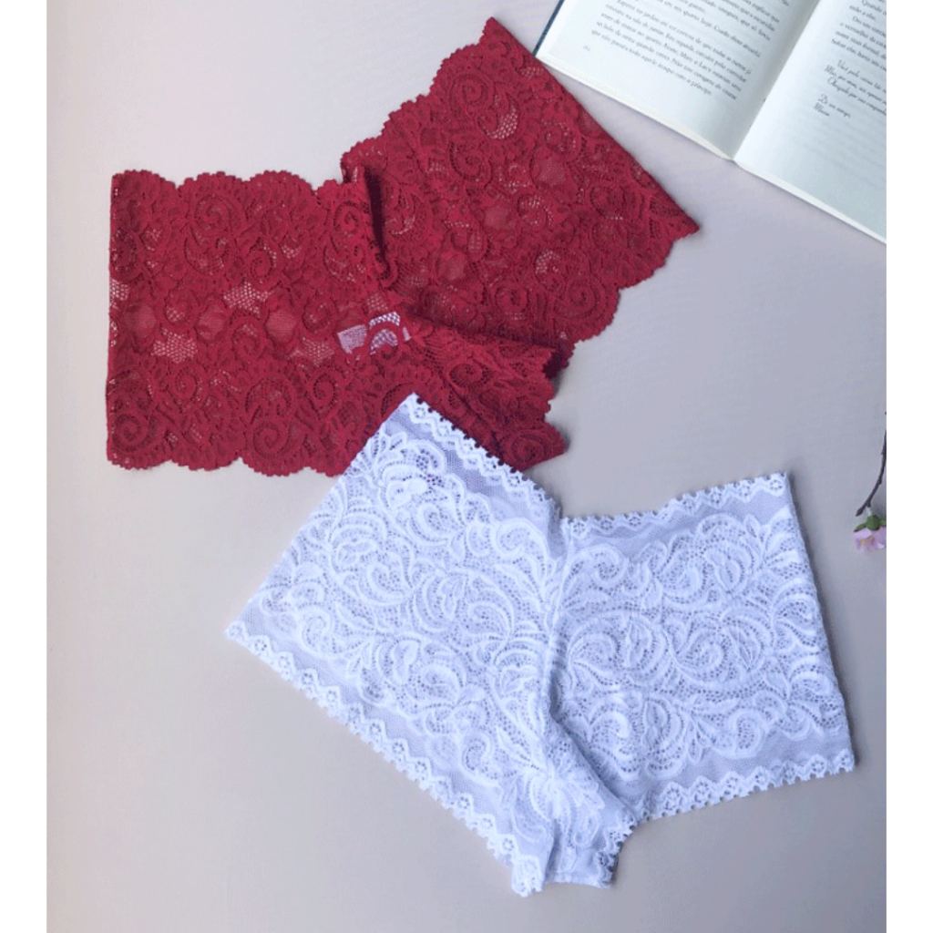 Kit 5 Calcinhas Caleçon com Renda Feminina Sexy e Confortável