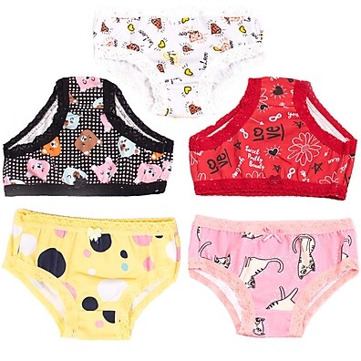 Kit 5 Calcinhas Infantil Estampada Algodão Rendinha