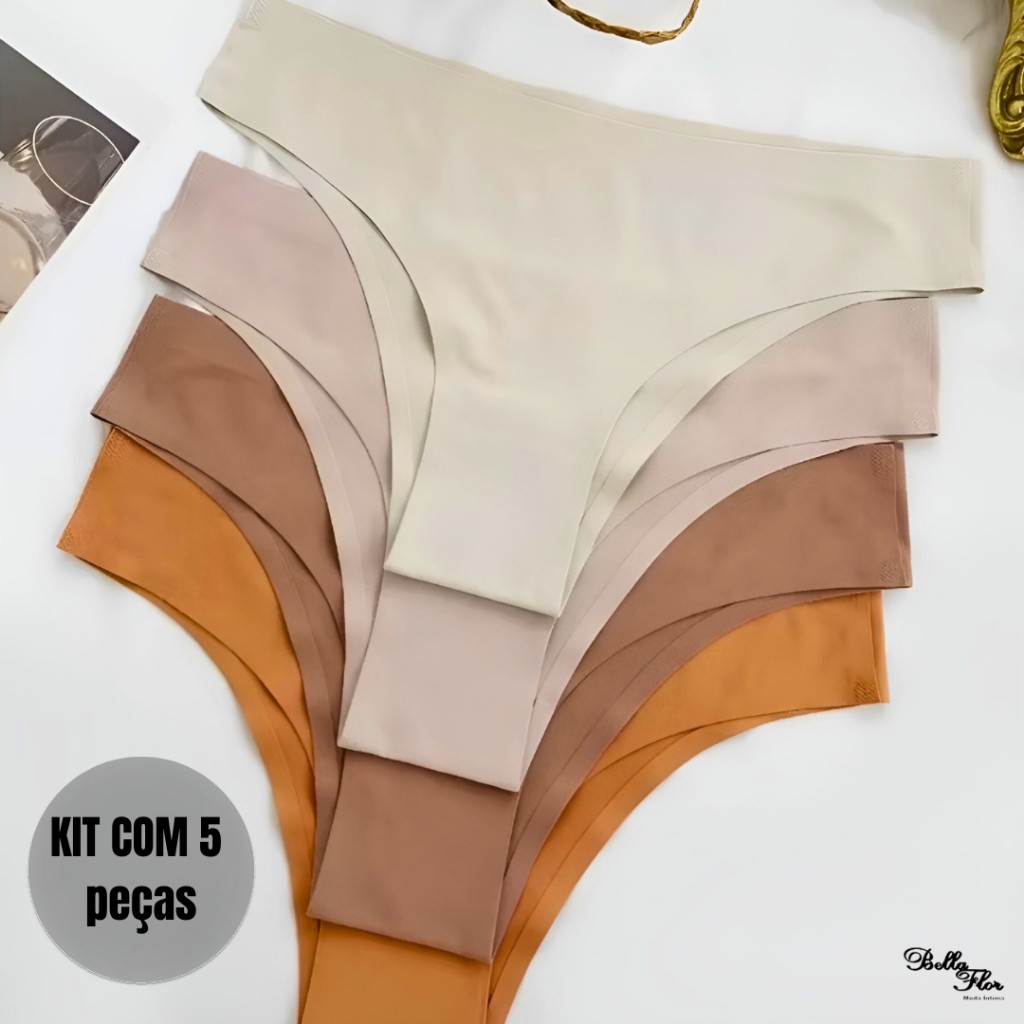 Kit 5 Calcinhas Tanga CONFORTO Sem Costura Corte Laser