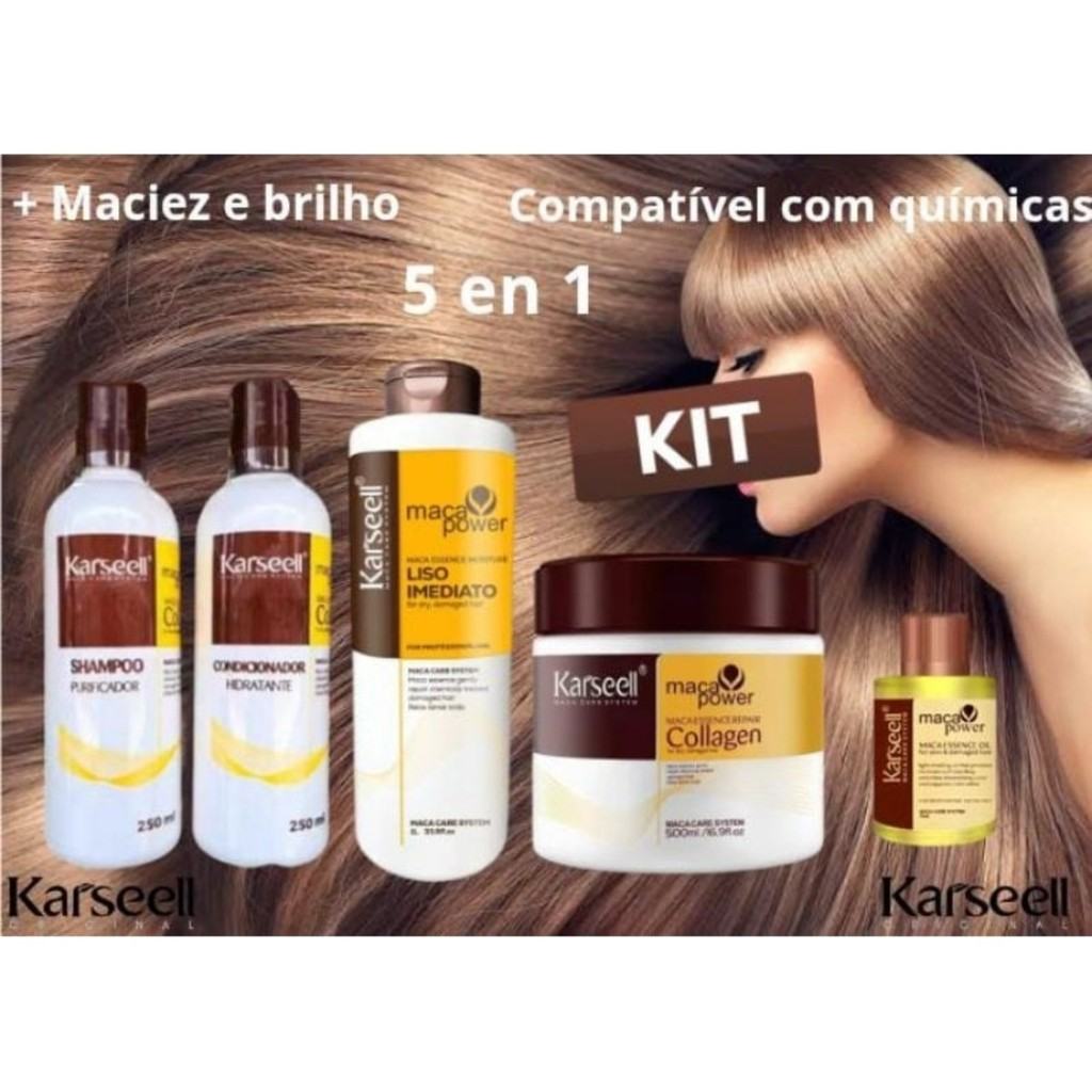 Kit 5 em 1 Karseell Collagen: Tratamento Capilar Profissional com Efeito Progressiva