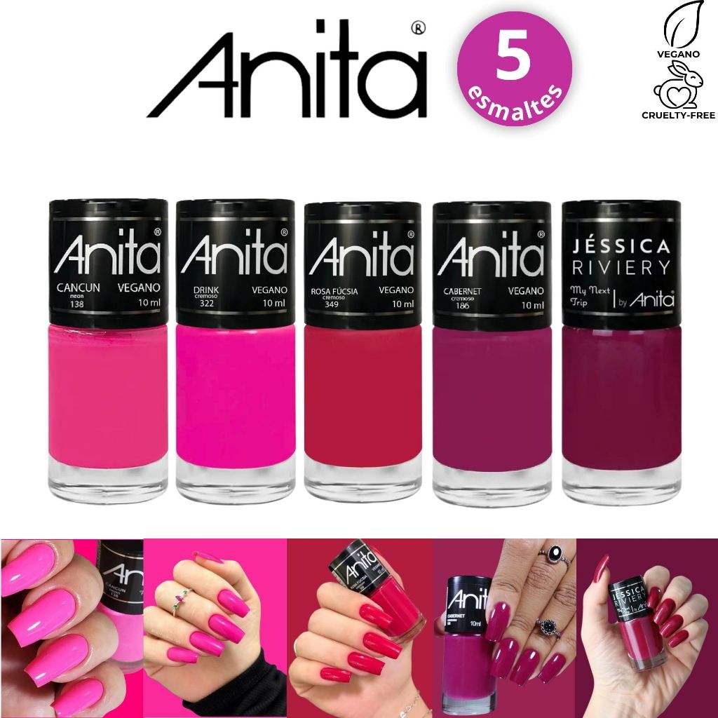 Kit 5 Esmaltes Anita Rosa Neon: Unhas Vibrantes em Atacado