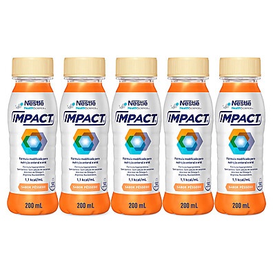 Kit 5 Impact Nutrição Enteral e Oral Pêssego 200ml – Suplemento Hiperproteico