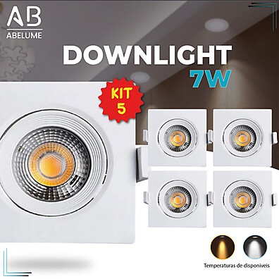 Kit 5 Luminárias LED Quadradas 7W Branco Frio e Quente