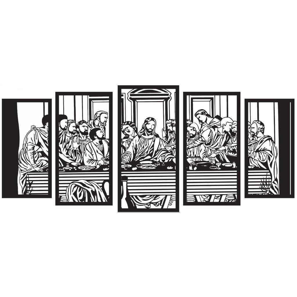 Kit 5 Quadros Decorativos Jesus Santa Ceia MDF 3mm