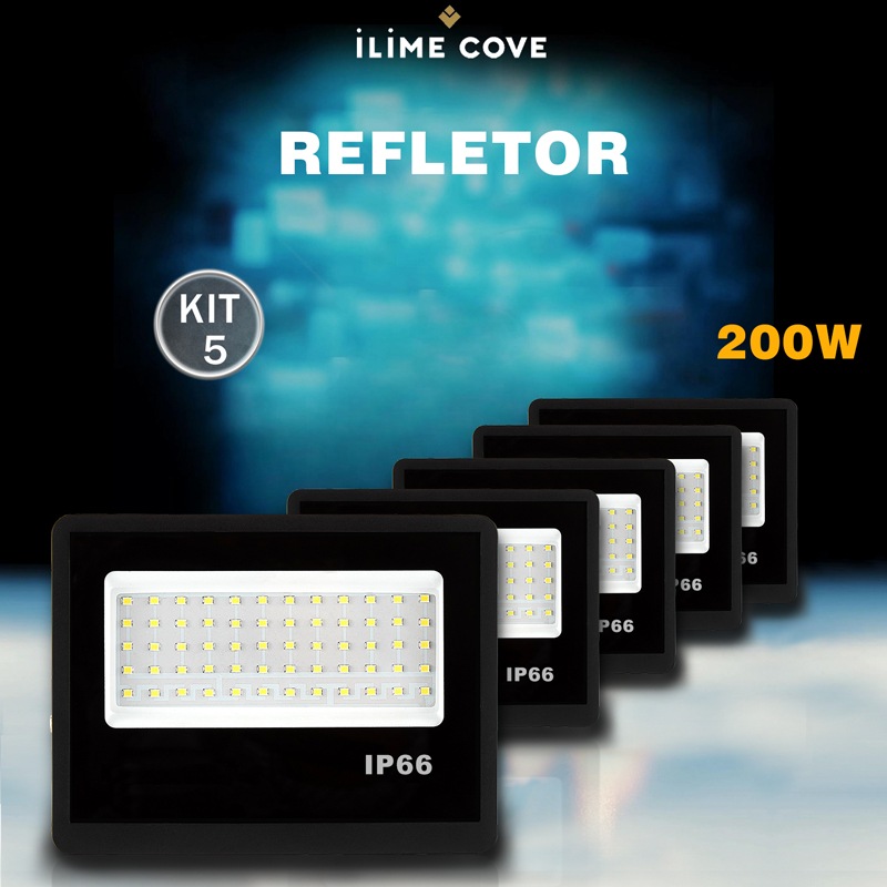 Kit 5 Refletores LED 200W IP67: Iluminação Super Brilhante e Econômica para Exteriores