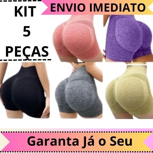 Kit 5 Shorts Fitness Feminino Cintura Alta - Levanta Bumbum e Conforto