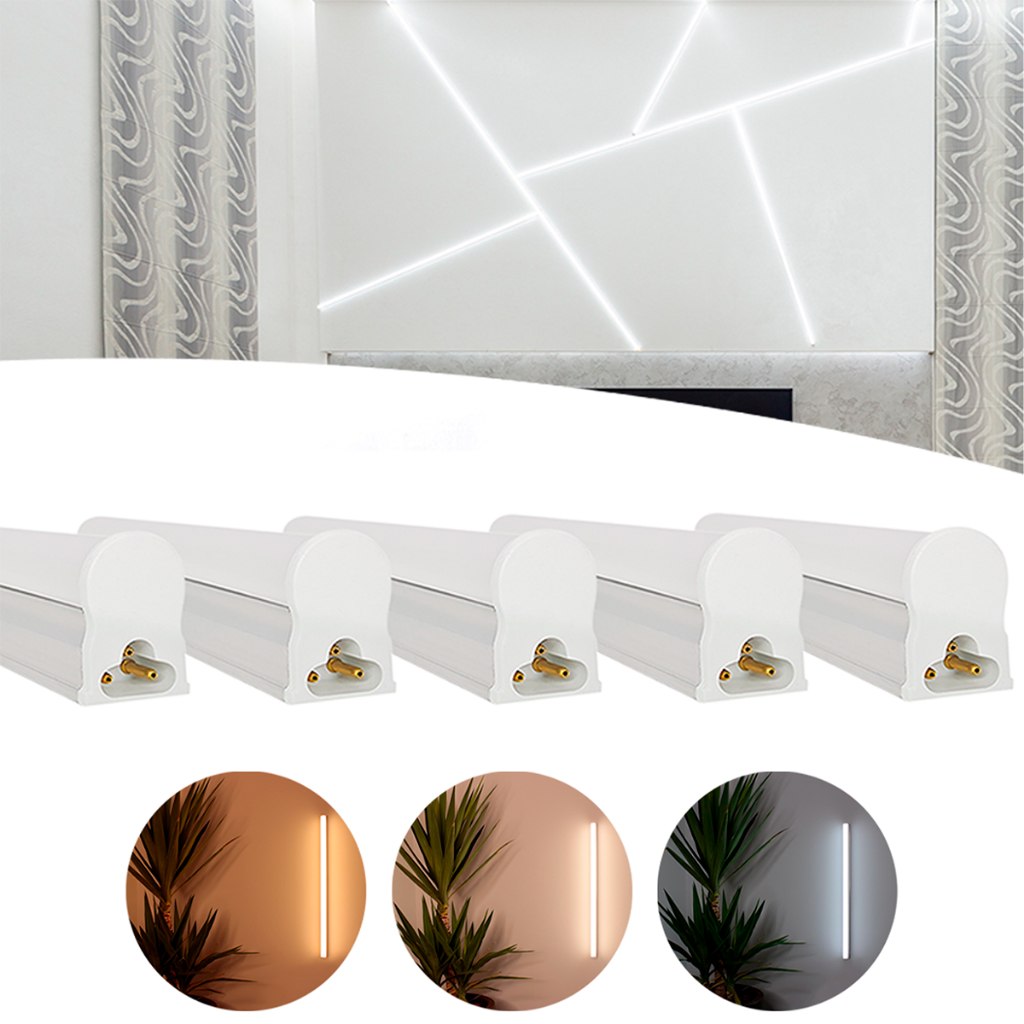 Kit 5 Tubular T5 60cm 10W LED Branco Frio/Quente/Neutro com Calha Completa