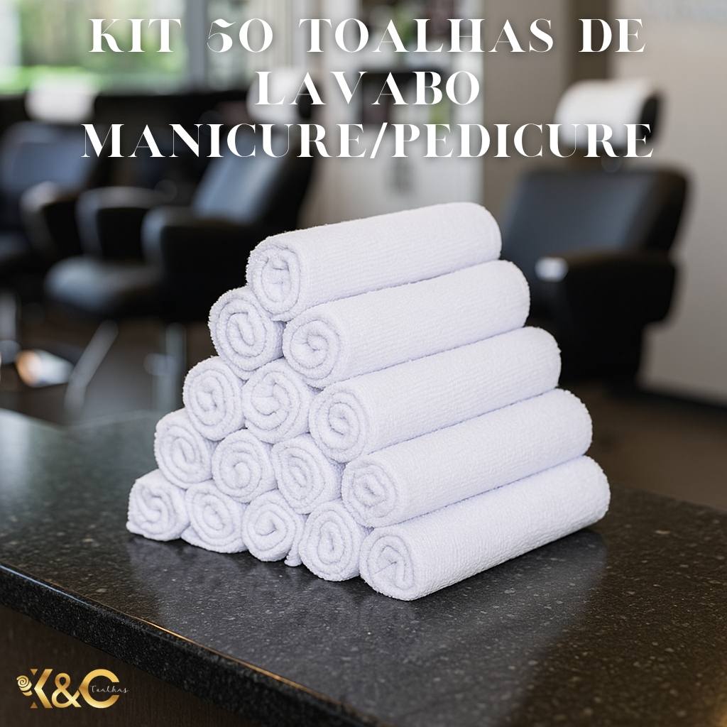 Kit 50 Toalhas Lavabo Manicure: Algodão Premium