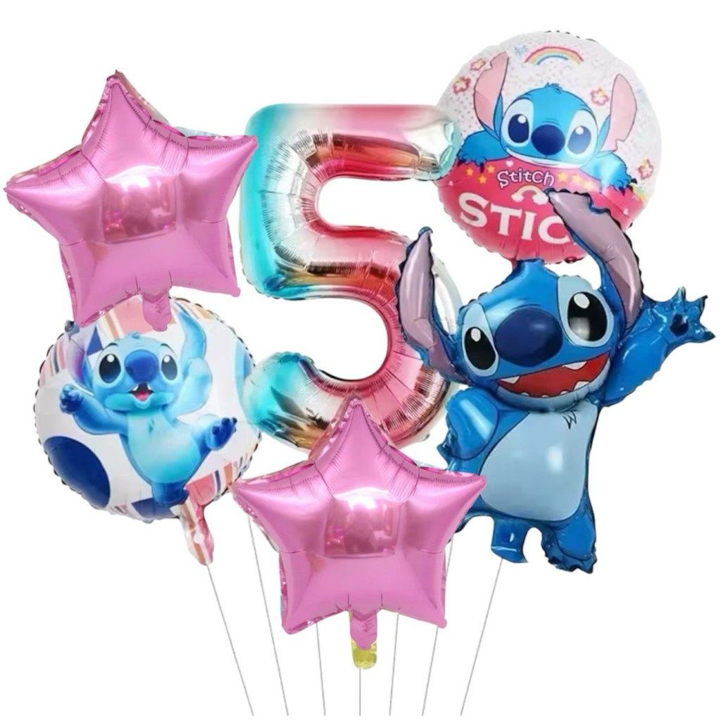 Kit 6 Balões Metalizados Lilo Stitch Tie Dye – Decoração de Aniversário Brilhante
