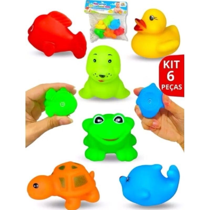 Kit 6 Brinquedos de Banho Divertidos com Apito – Diversão Garantida!