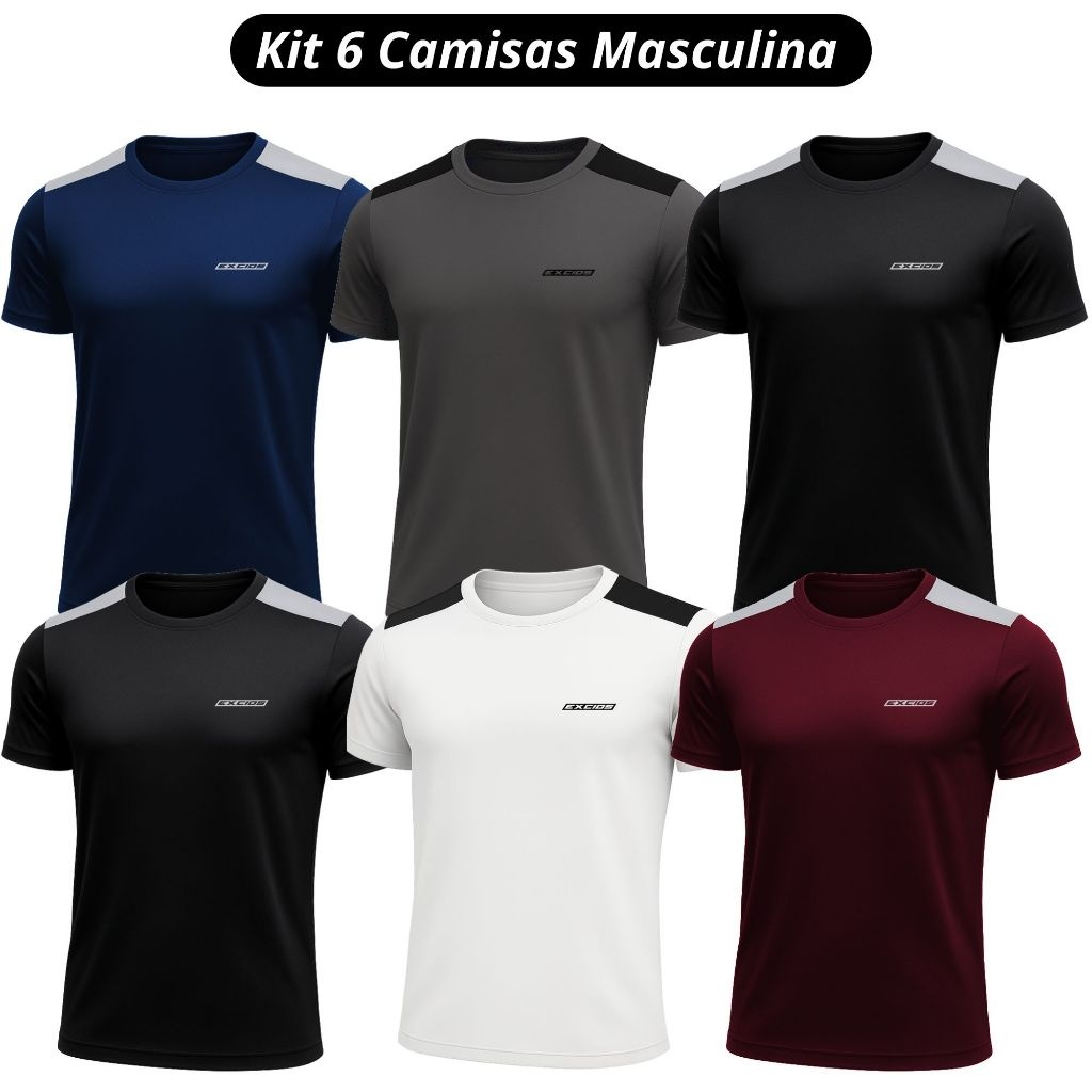 Kit 6 Camisas Dry Fit Masculinas Leves e Respiráveis para Academia e Treino
