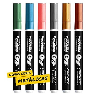 Kit 6 Canetas Metálicas para Porcelana – Pinte e Transforme