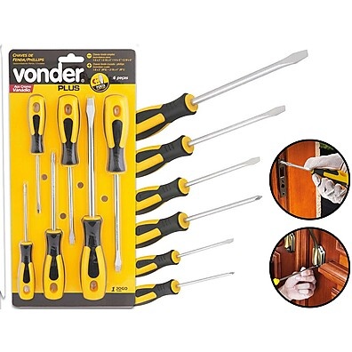 Kit 6 Chaves de Fenda e Phillips Aço Cromo Vanádio - Vonder