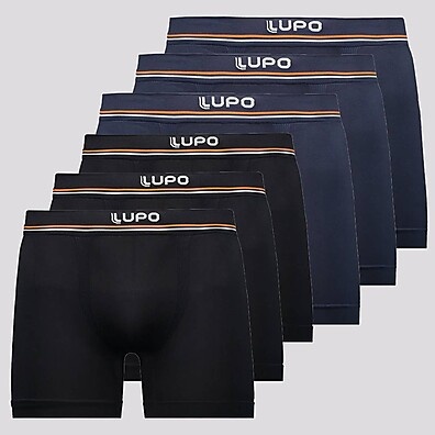 Kit 6 Cuecas Boxer Lupo – Conforto e Estilo nas Cores Preta e Marinho