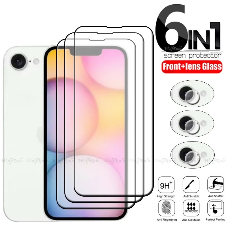 Kit 6 em 1 Película iPhone 16e: Vidro Temperado + Câmera Premium