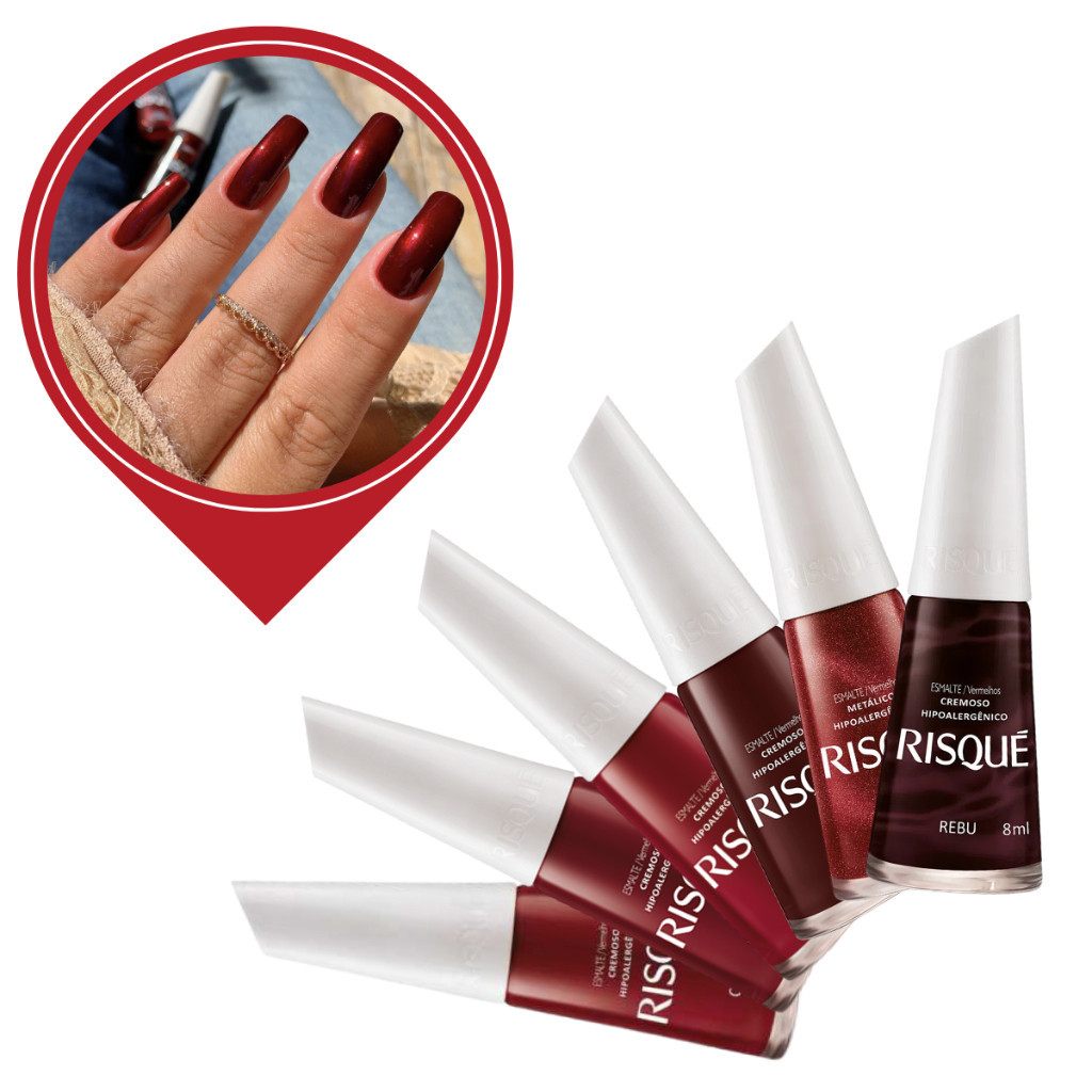 Kit 6 Esmaltes Risque Vermelho Perolado Escuro