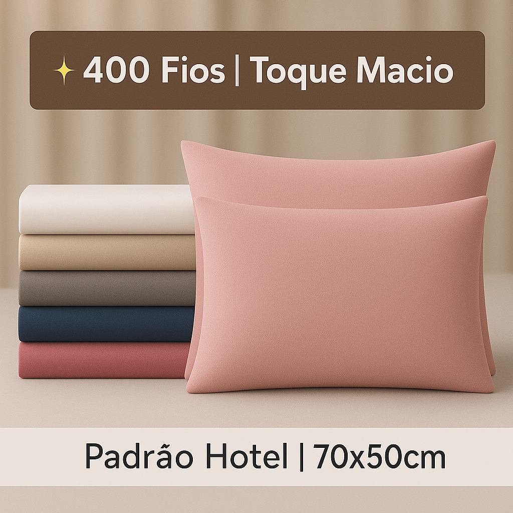 Kit 6 Fronhas 400 Fios Macias Padrão Hotel 70x50cm
