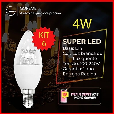 Kit 6 Lâmpadas LED para Lustre Vela 4W – Branco Frio e Quente