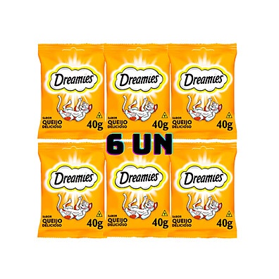 Kit 6 Petiscos Dreamies Queijo para Gatos Adultos – 40g Cada