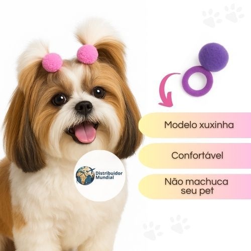 Kit 60 Elásticos Pompom para Pet - Banho e Tosa