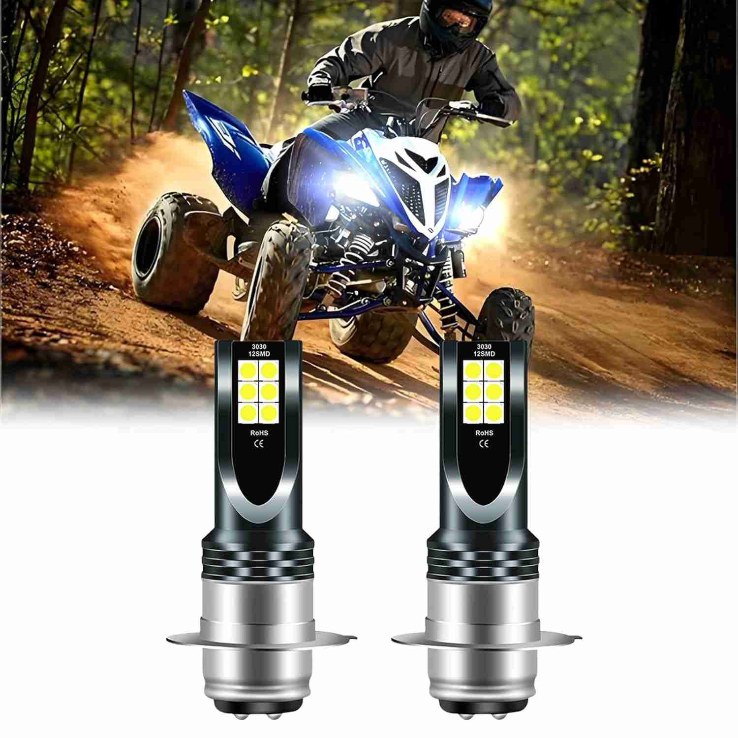 Kit 2 Lâmpadas Farol LED 55W 6000K P15D H6M para Yamaha YFZ450R, Rhino 700, Raptor YFM660 - 500% Mais Brilho