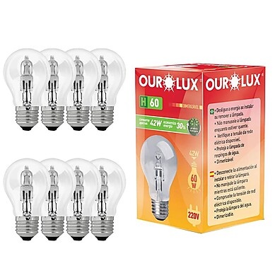 Kit 8 Lâmpadas Eco Halógena Clara 42W 220V E27 2800K
