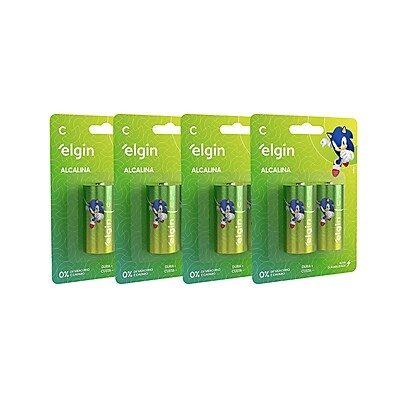 Kit 8 Pilhas Alcalina C LR14 Elgin: Energia Confiável para Seus Dispositivos