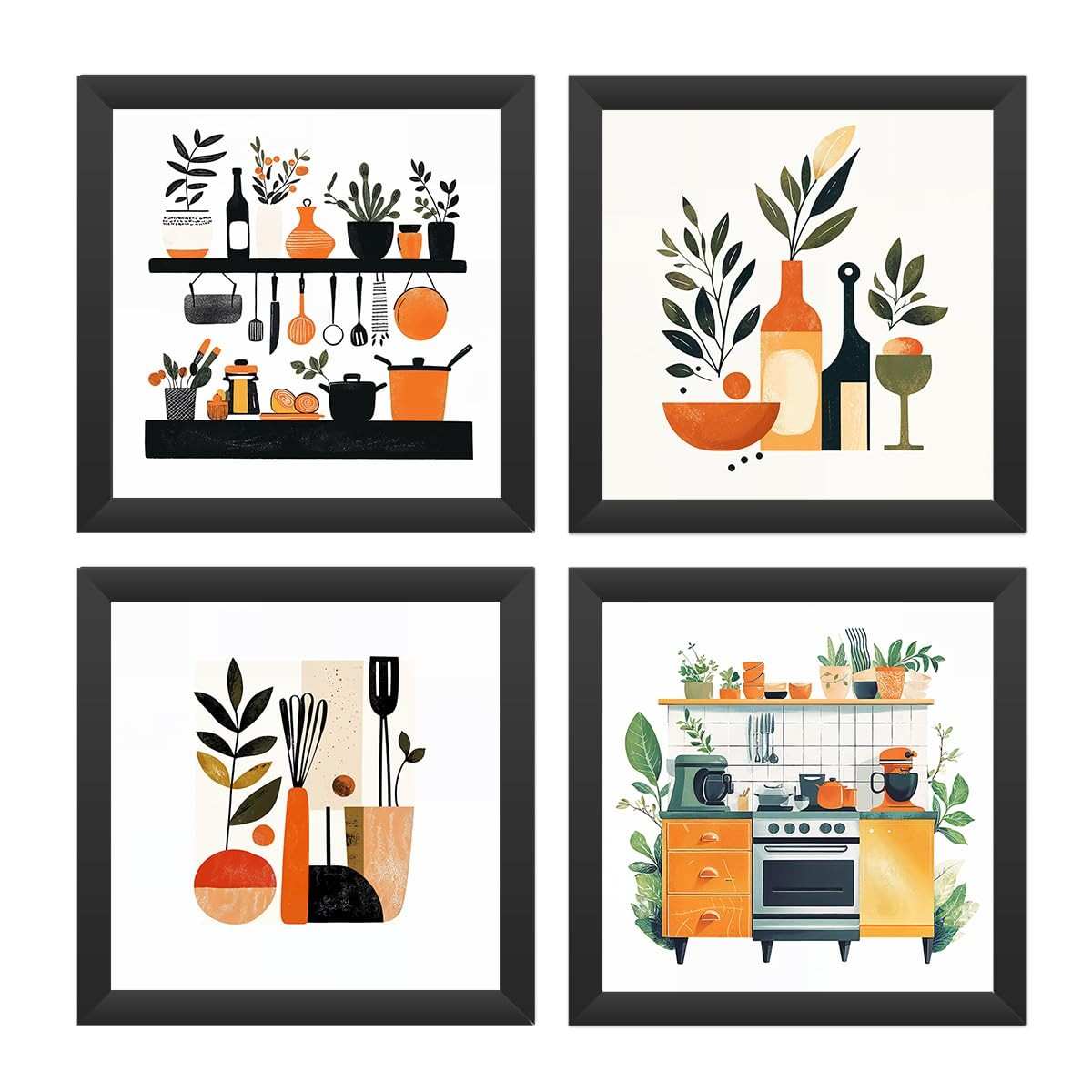 Kit 4 Quadros 18x18 cm para Cozinha Moderna | Decoração Elegante e Sustentável