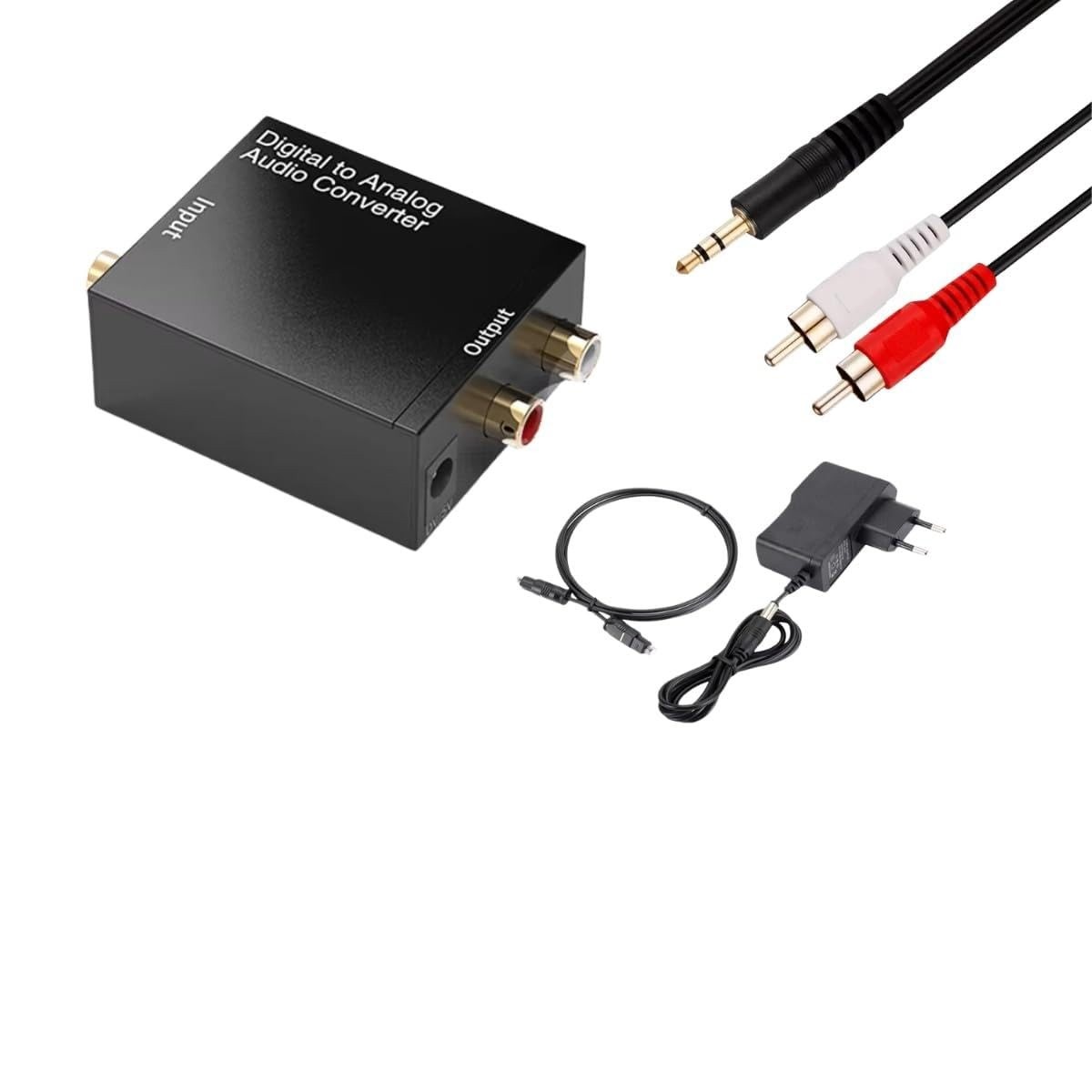Conversor Áudio Digital Toslink/Coaxial para RCA Estéreo - Kit Completo com Cabos e Fonte