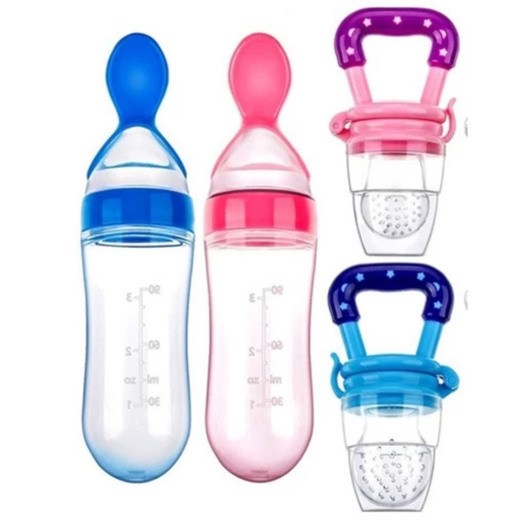 Kit Alimentação Bebê: Mamadeira e Chupeta Alimentadora com Colher