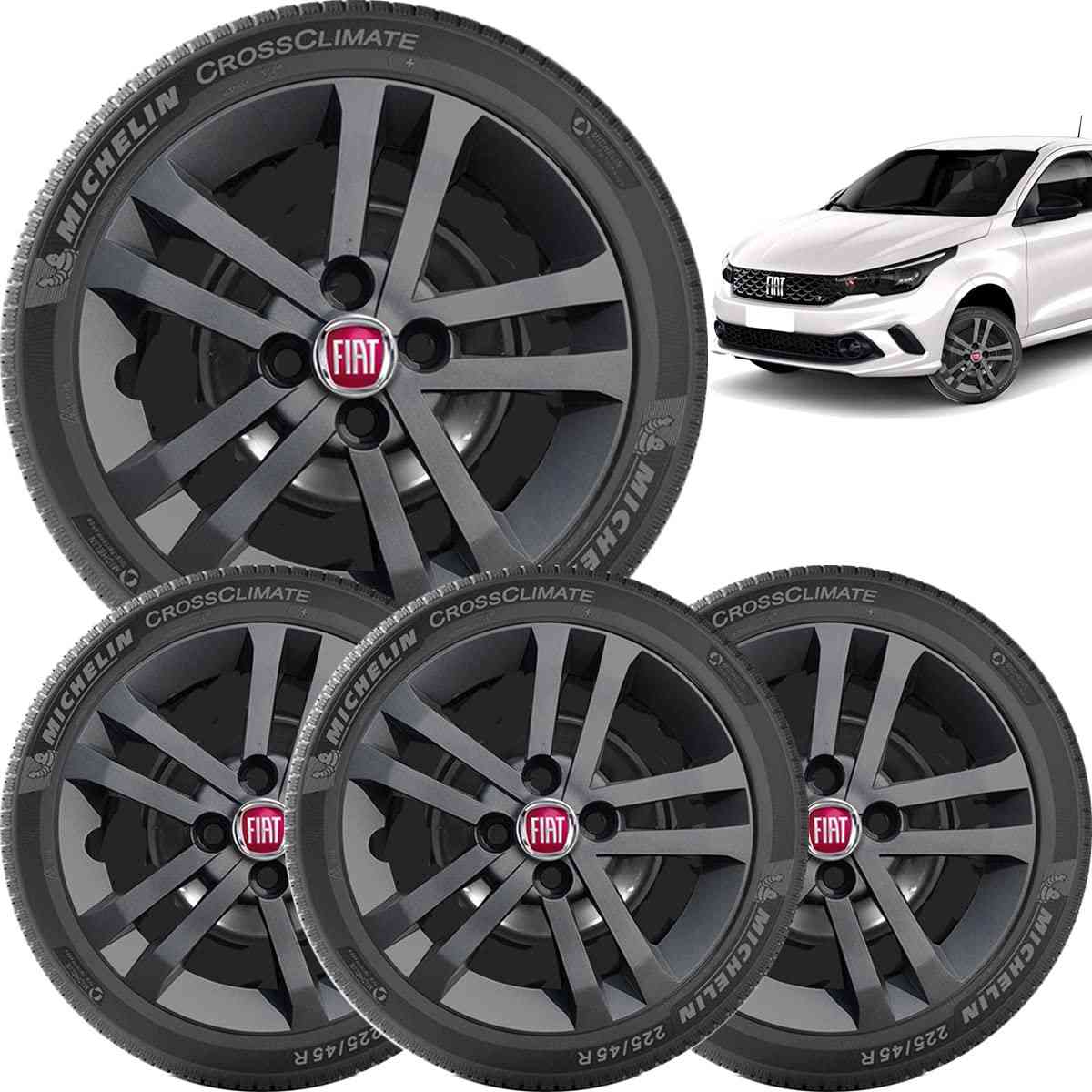 Kit 4 Calotas Fiat Argo Aro 14" Grafite 2021 - Design Esportivo e Proteção