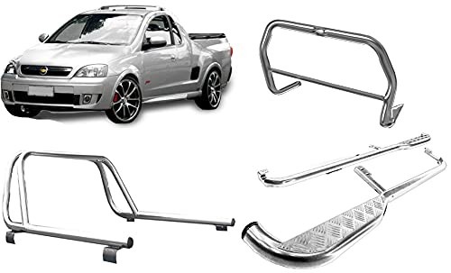 Kit Completo Quebra Mato, Estribo e Santo Antônio Cromado para Chevrolet Montana (Até 2010)