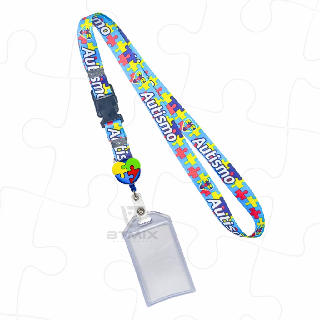 Kit Autismo: Cordão + Porta Crachá Retrátil