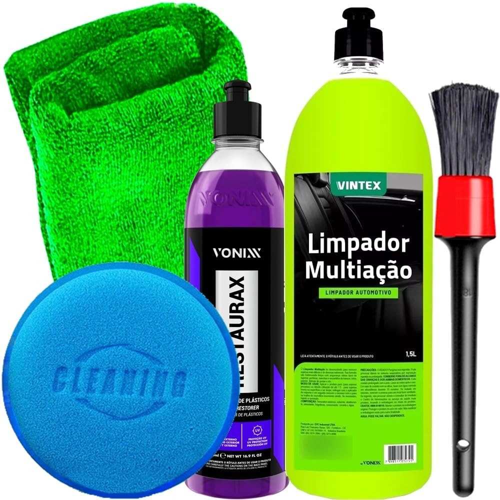 Kit Completo Limpeza Automotiva: Multiação Vintex, Restaurax Vonixx e Acessórios Karbox