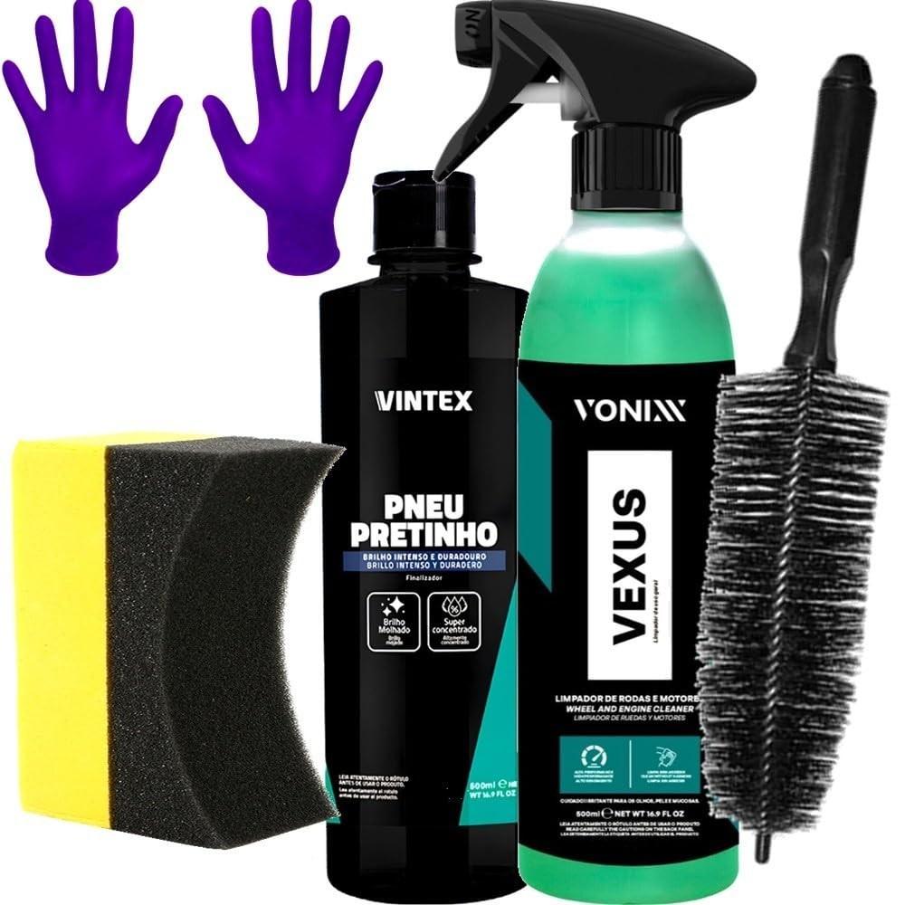 Kit Completo Limpeza e Brilho para Rodas e Pneus Automotivos Vonixx