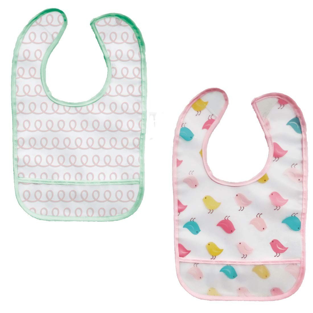 Buba Kit 2 Babadores Impermeáveis com Bolso Passarinho Colorido - Proteção e Estilo para Bebês