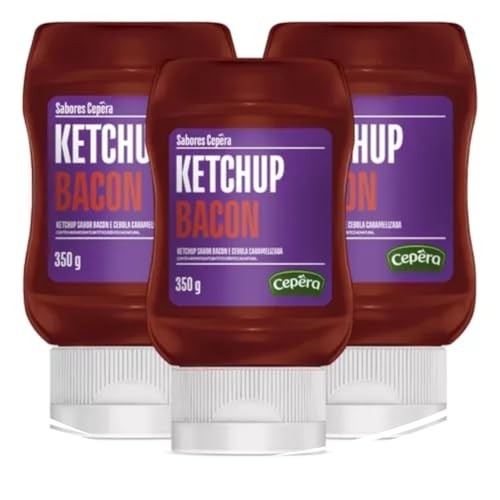 kit com 3 Ketchup Sabor Bacon e Cebola Caramelizada, 350g Cepêra