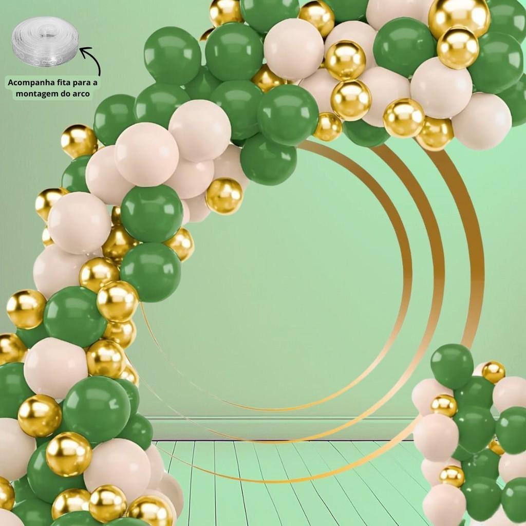 Kit Balões Verde Oliva, Marfim e Dourado: 125 Unidades