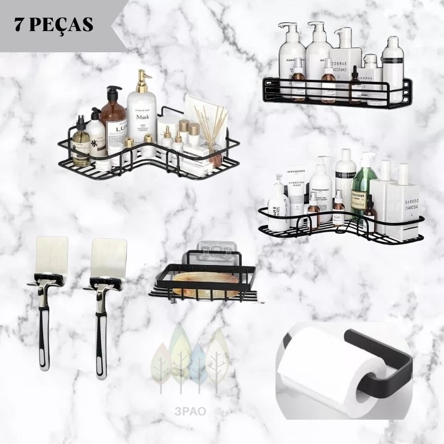 Kit Banheiro Preto 7 Peças: Organização com Estilo!