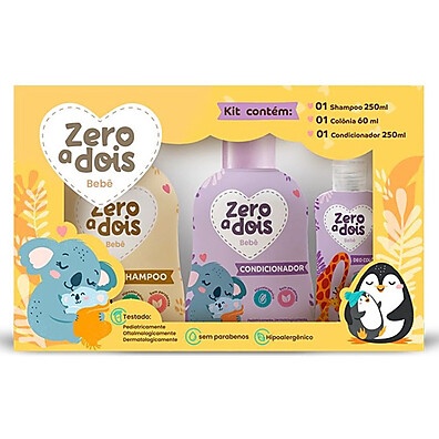 Kit Banho Bebê Hipoalergênico Zero a Dois – Shampoo, Condicionador e Colônia