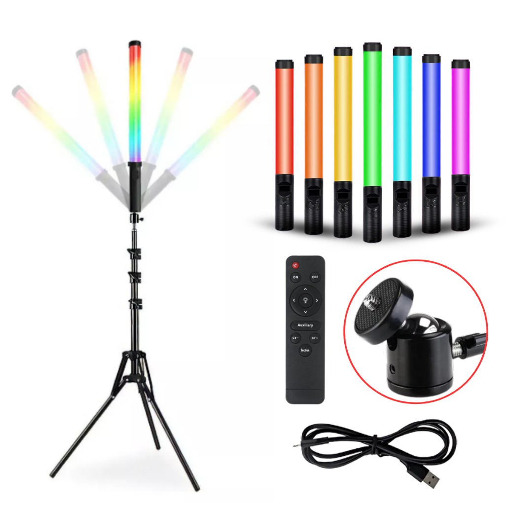 Kit Bastão LED RGB Profissional com Tripé 2,10m e Ball Head – Iluminação Completa
