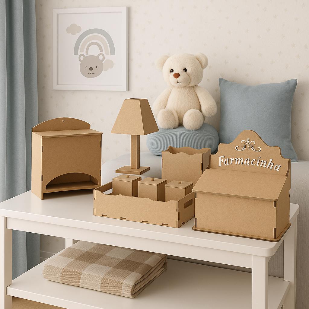 Kit Bebê MDF Cru: 8 Peças Essenciais para o Quarto do Seu Filho