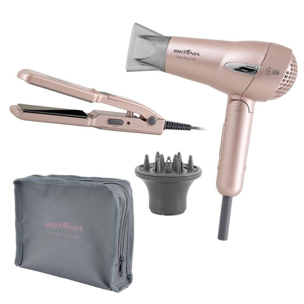 kit-beleza-travel-rose-gold-britania-secador-e-prancha-bivolt-para-viagem